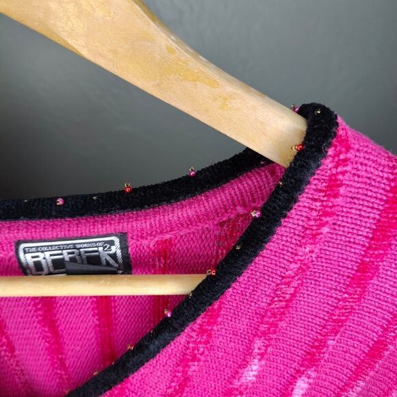 Vintage Berek Beaded Hem Hot Pink Sweater - Picture 8 of 11